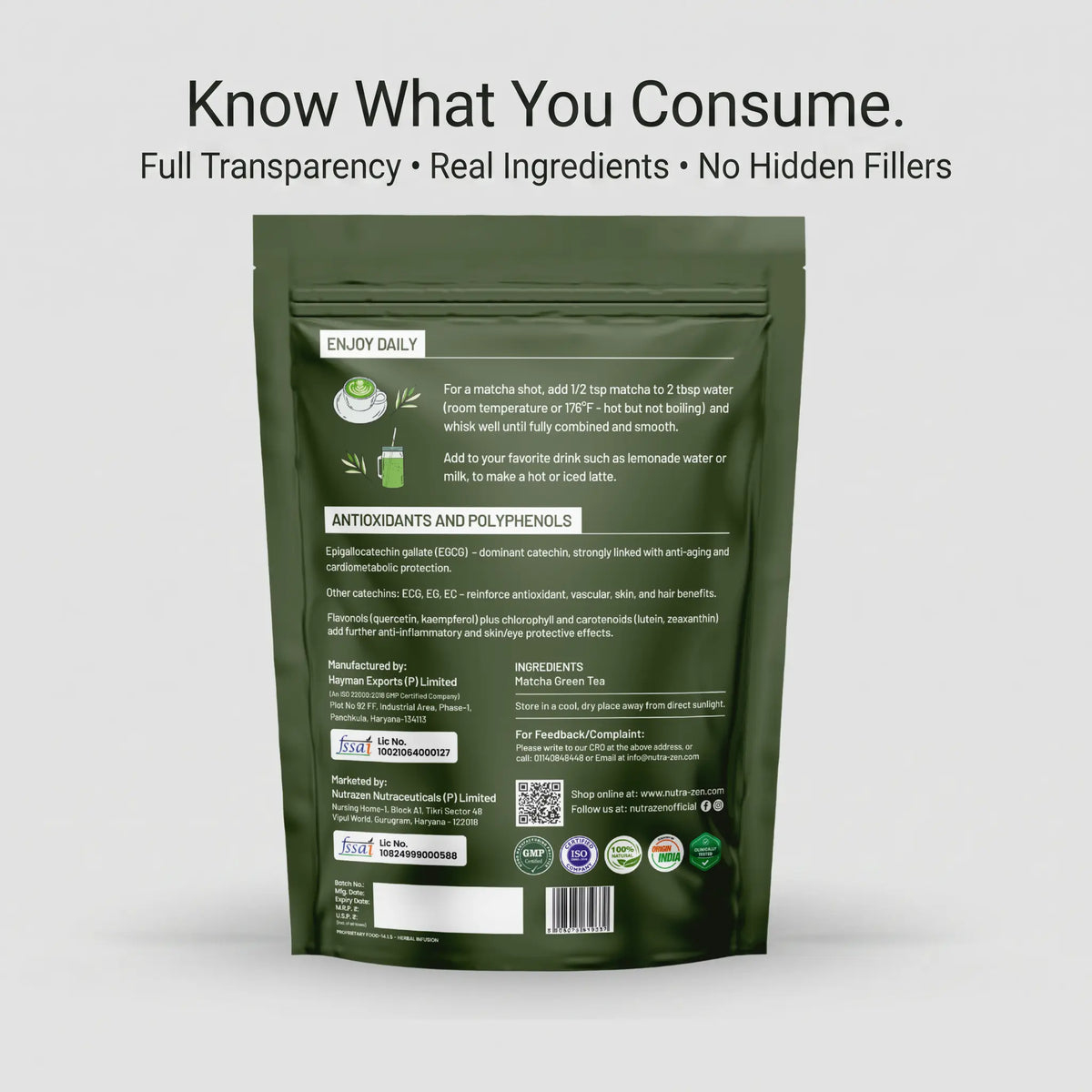 Green package with nutritional information on a white background